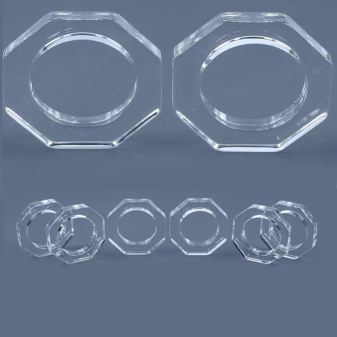 CLEENTABLE Acrylic Napkin Rings Set of 8 - Octagon Transparent Design for Christmas, Thanksgiving, Holiday Table Decor - Durable Crystal Napkin Holders for Dinner Parties & Everyday Use (Opaque)