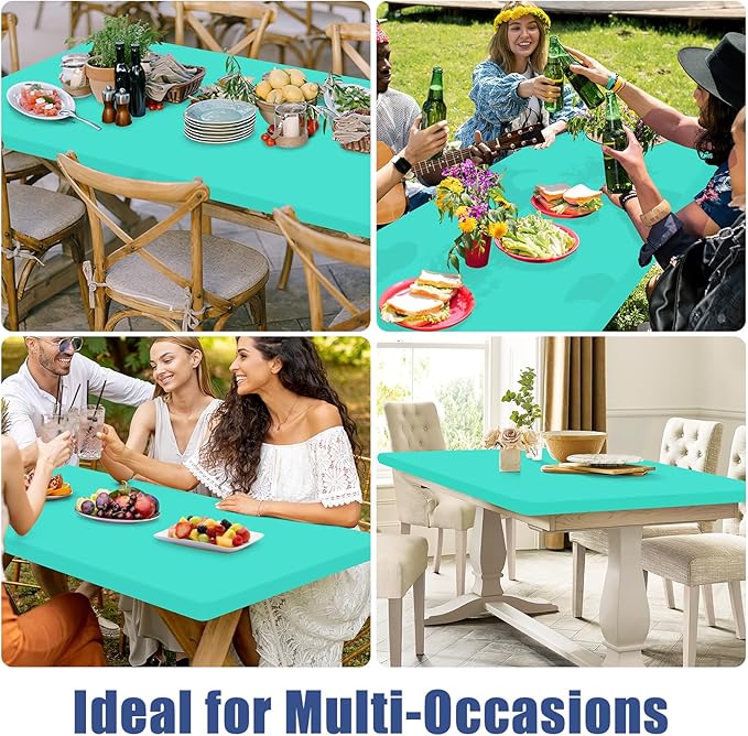 Spandex 5 Foot Rectangle Table Cloth 2 Pack, Elastic Fitted Tablecloths for Picnic, Stretch Washable Patio Table Cover for Outdoor, Camping, Banquet and Parties(Aqua Blue, 30"x60")