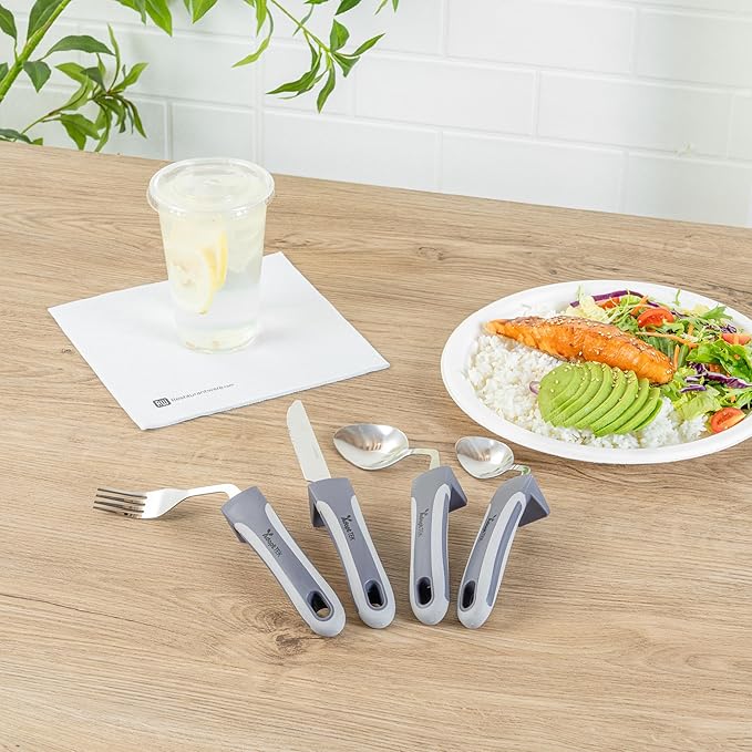 Restaurantware Adaptive Cutlery 1 Set 9.84 x 5.12 x 1.57 Inches Stainless Steel Ergonomic Utensils Non-Slip Wide-Handle Gray Utensils For Arthritis And Limited Mobility