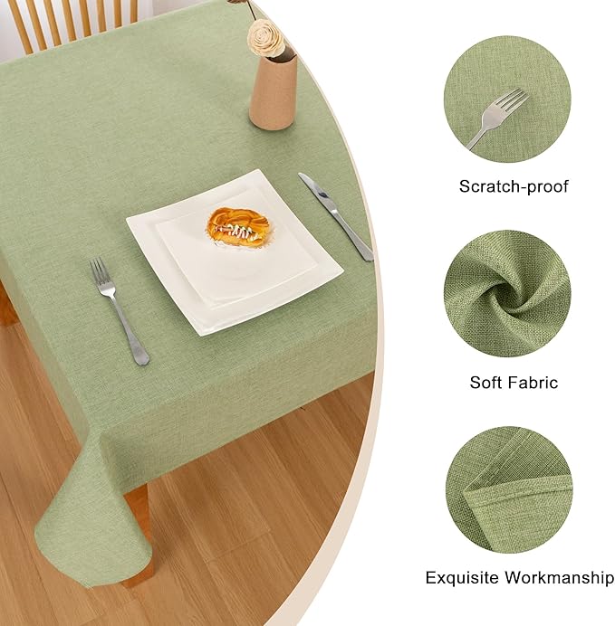 Hiasan 2 Pack Faux Linen Rectangle Tablecloth - Wrinkle and Stain Resistant Washable Table Cloth for Kitchen Dining Room Holiday Table Cover for Party Dinner, Green, 54 x 120 Inch