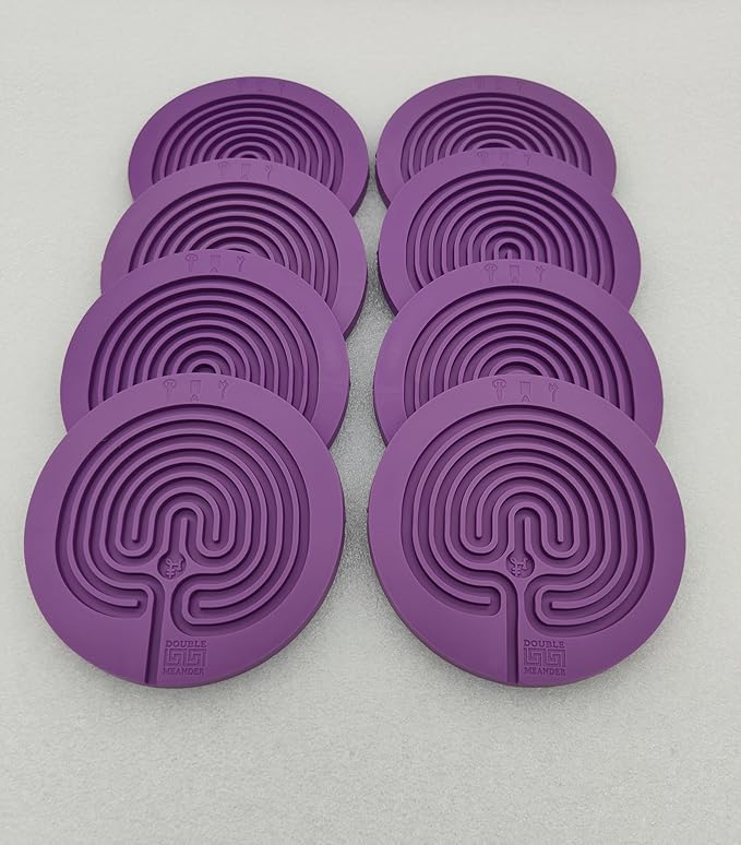 Classic Labyrinth Purple Silicone Coasters - Set of 8 Non-Slip, Heat-Resistant Drink Coasters for Coffee, Tea, and Glasses - Durable, Easy to Clean, Decorative Tabletop Protection
