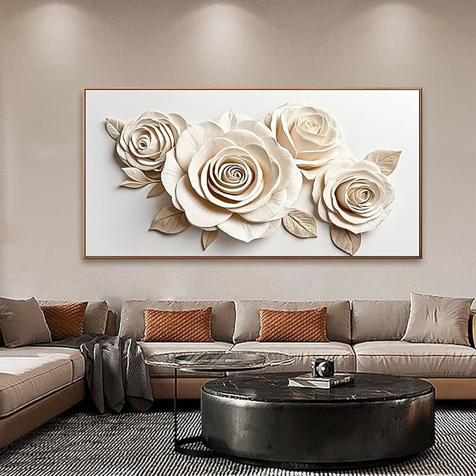 Canvas White Large Wall Art For Living Room Home Wall Decor Modern Canvas Art Wall Decor 29 x 58 Inches Elegant Flower Wall Art Picture For Bedroom Hotel Office Artwork With Framed