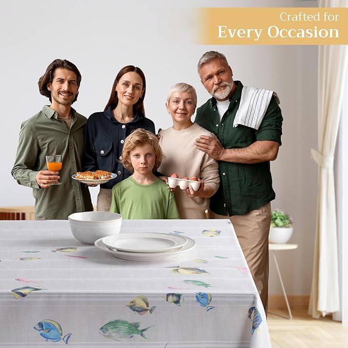 Maison d' Hermine Table Cloth Square Table 100% Cotton 60 x 60 Inches Tablecloth Reusable Decorative for Dining Room Farmhouse Home Valentines Day Decorations Spring Summer - Poisson