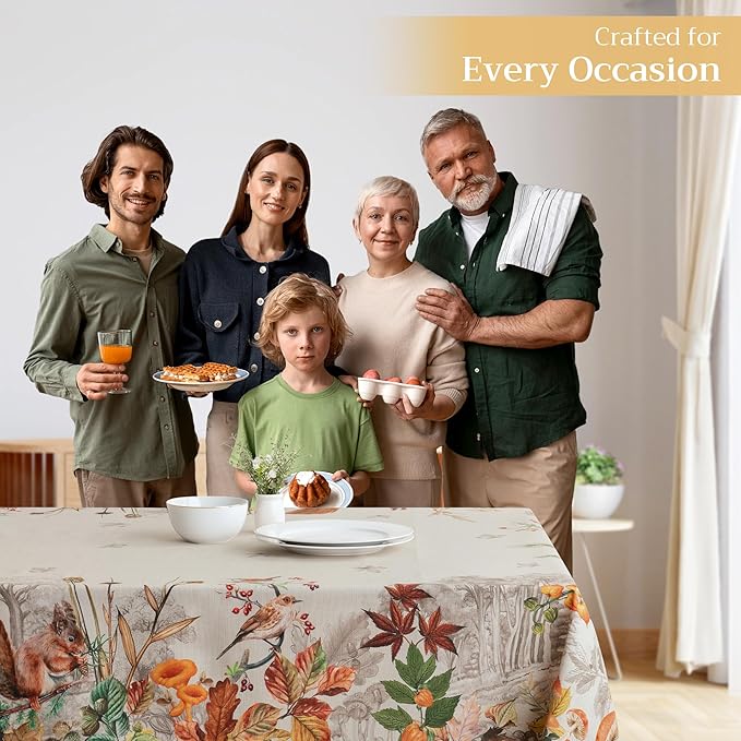 Maison d' Hermine Table Cloth Square Table 100% Cotton 60 x 60 Inches Fall Tablecloth Reusable Everyday Use for Thanksgiving Christmas Decorations Dining Farmhouse Party (Recolte)