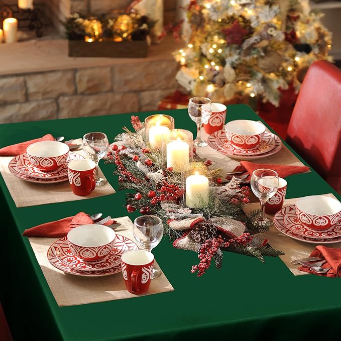 sancua Rectangle Tablecloth - 70 x 108 Inch - Stain and Wrinkle Resistant Washable Polyester Table Cloth, Decorative Fabric Table Cover for Dining, Buffet Parties and Christmas, Hunter Green