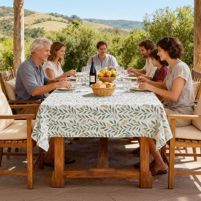H.VERSAILTEX Linen Table Cloths Floral Printed Tablecloth Spill-Proof Waterproof Table Cover for Dining Buffet Feature Soft and Thick Fabric Wrinkle Free, 60 x 60 Inch, Adela Botanical Motif - Sage