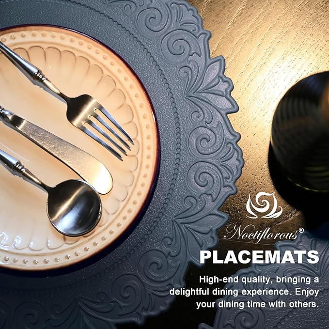 Noctiflorous Round Faux Leather 15 Inch Placemats Set of 6 Waterproof Wipeable Heat Resistant Tablemat for Dining Table Kitchen Non Slip Washable Oilproof Table Place Mat for Indoor Outdoor(Blue, 6)