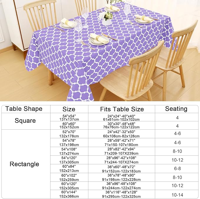 Smiry Rectangle Table Cloth, Waterproof Vinyl Tablecloth with Flannel Backing for Rectangle Tables, Wipeable Spillproof Plastic Tablecloths for Dining, Camping and Indoor (60"x120", Lavender)