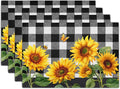 Sunflower Placemats Set of 4 - Buffalo Plaid Place Mats 12x18 Farmhouse Table Mats Spring Summer Kitchen Mats for Party Dining Table
