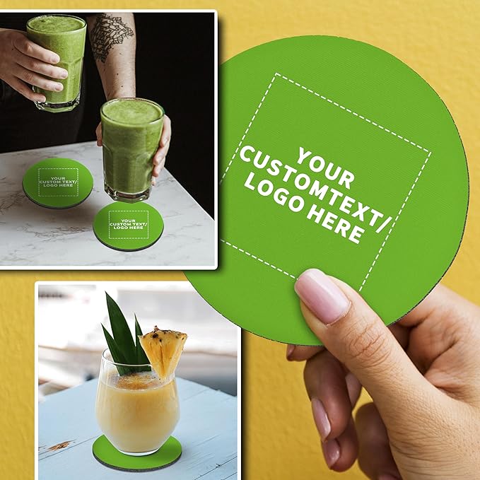 10 Round Foam Bud Coasters Pack, 4 inch - Customizable Text, Logo - PU Foam, Party Favor - Lime Green