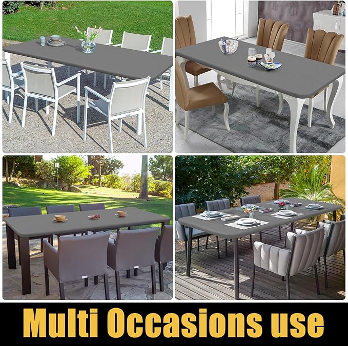 Smiry Rectangle Picnic Table Cloth, Waterproof Elastic Fitted Tablecloths for 5 Foot Tables, Washable Polyester Table Cover for Camping, Indoor and Outdoor (Grey, 30"x60")