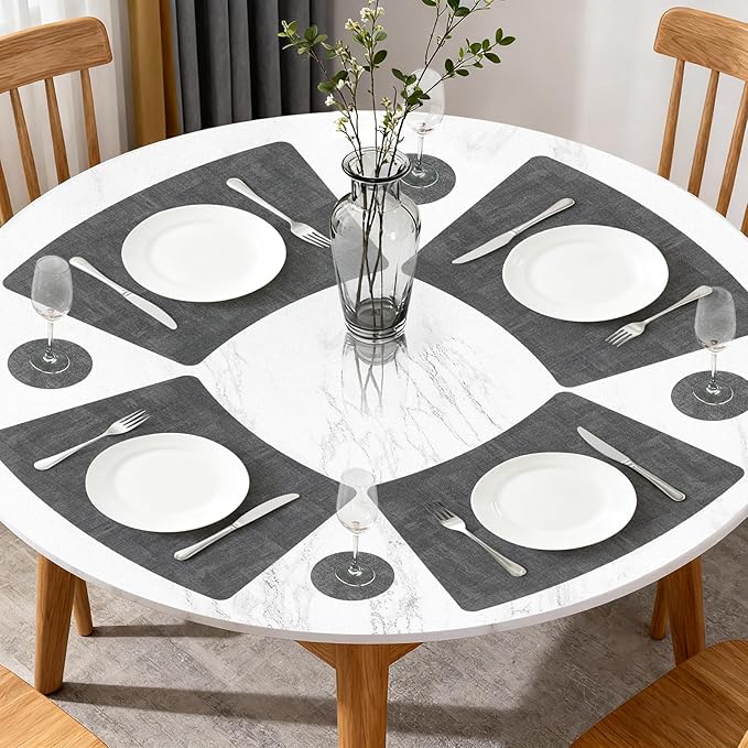 Round Table Placemats Set of 4, Wedge Shaped Faux Leather Table Mats, Heat Resistant Wipeable Washable Place Mats for Dining Table Dinner Kitchen Indoor Outdoor