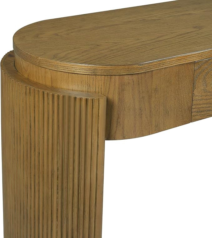 Merax 55" Entryway Table with Oval Top and 2 Drawers, Natural Wood Grain Finish Console Table with Fluted Design for Entryway and Living Room (Pine Wood)