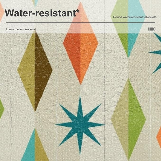 Mid Century Round Tablecloth, Modern Colorful Abstract Geometric Retro Art Printed Tablecloth for Home Party Dining Room Kitchen Decor 50Inch(127cm)