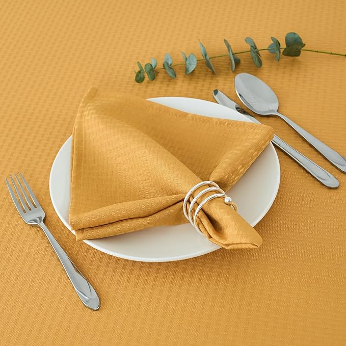 maxmill Cloth Napkins Weaved Texture Pattern Soft Comfortable and Luxury Serviette for Restaurant Family Dinners Weddings Parties and Banquets Set of 4 Pieces, 20 x 20 Inch Ochre Yellow