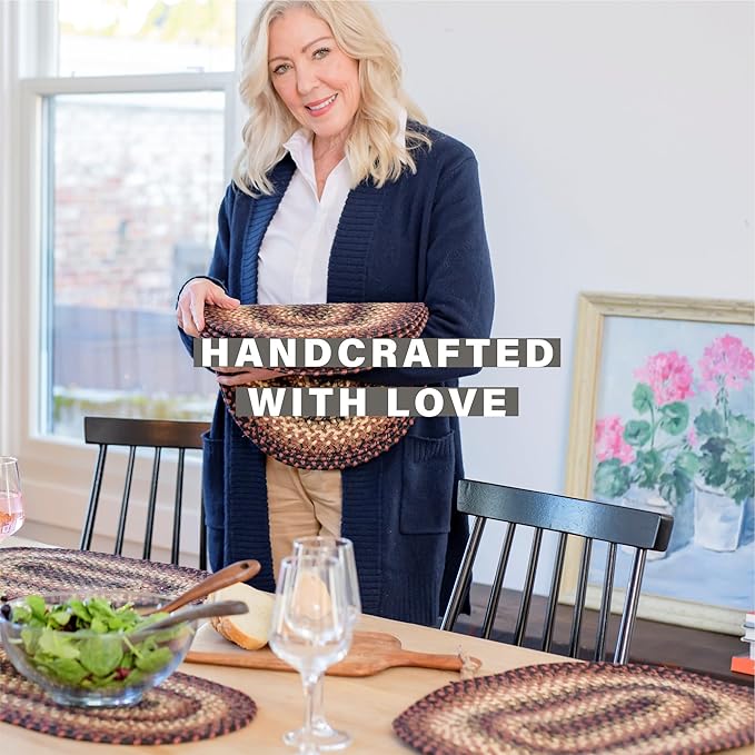 Homespice Prescott Jute Woven Placemats, Country Primitive Decor, Set of 4, Black and Red 13x19 Rectangle Table Mats - Vibrant Colors, Durable, Easy to Clean and Protects Furniture