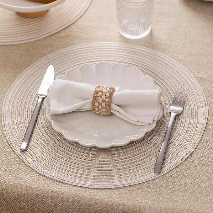 Round Placemats Set of 12 Woven Placemats Washable Braided Table Mats for Dining Table Heat Resistant Non-Slip Circle Place Mats(Cream)