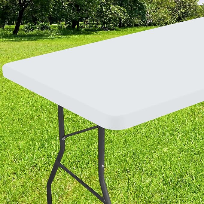 Smiry Rectangle Tablecloth, Elastic Fitted Flannel Backed Vinyl Tablecloths for 6ft Folding Tables, Waterproof Wipeable Table Covers for Indoor, Outdoor, Picnic and Camping (White, 36"x72")