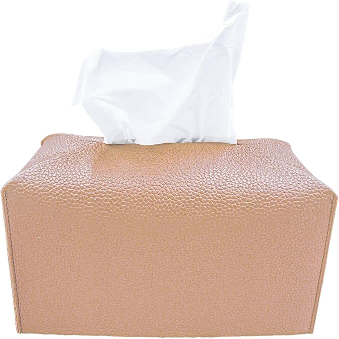 Carrotez Tissue Box Cover, [Refined] Modern PU Leather Rectangular Tissue Box Holder - Decorative Holder/Organizer for Bathroom Vanity Countertop, Night Stands, Office Desk 9.5"X5"X5" - Peach Pink