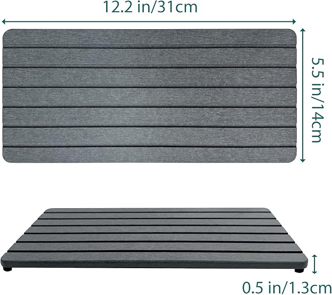 2 PCS Fast-Drying Sink Stone Tray, 12" x 5.5" Super Absorbent Diatomite Coasters, Grooved Design, Water Absorbing Stone Used for Hand Soaps & Plants & Toiletries in The Modern Home