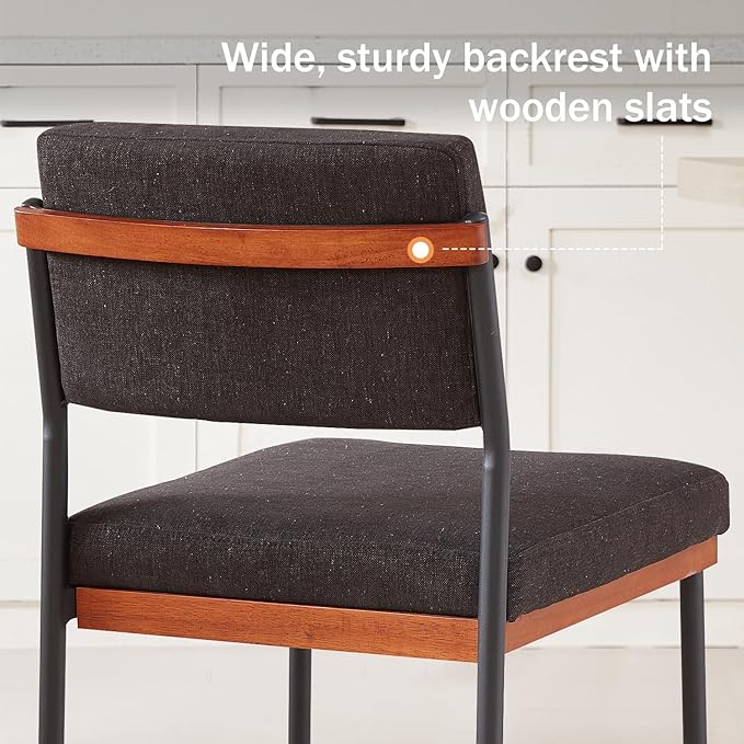Modern Dining Chairs Set of 4, Kitchen Chairs with Thick Cushions and Adjustable Foot Pads, Upholstered Fabricr Dining Room Chairs with Sturdy Metal Legs,Black