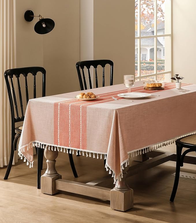 ZeeMart Contrast Linen Table Cloth Square Table Cloths 52x52 Inch Orange, Farmhouse Style Heavy Weight Burnt Orange Fall Tablecloth, Water Resistant Burlap Tablecloths