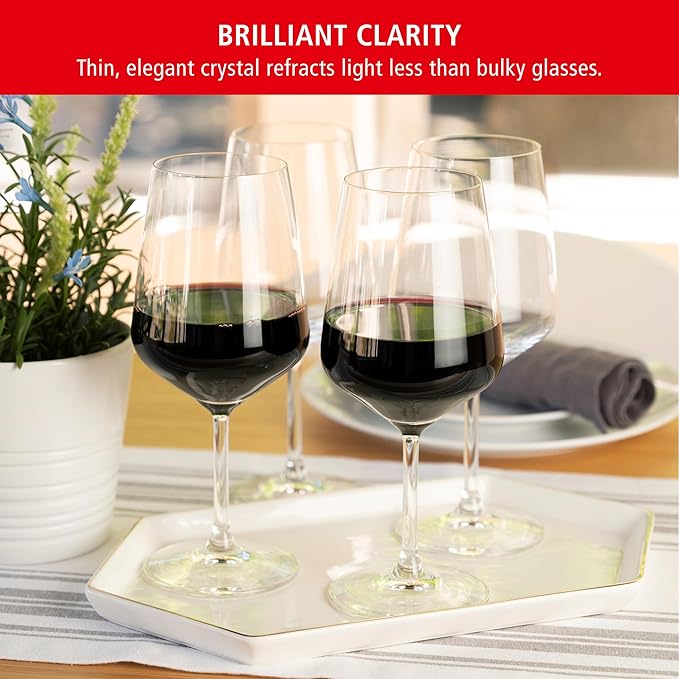 Spiegelau Style Red Wine Glasses Set of 4 – Elegant Stemmed Crystal Wine Glassware for Cabernet, Merlot & Pinot Noir – Lead-Free Crystal Glass Set for Home & Entertaining