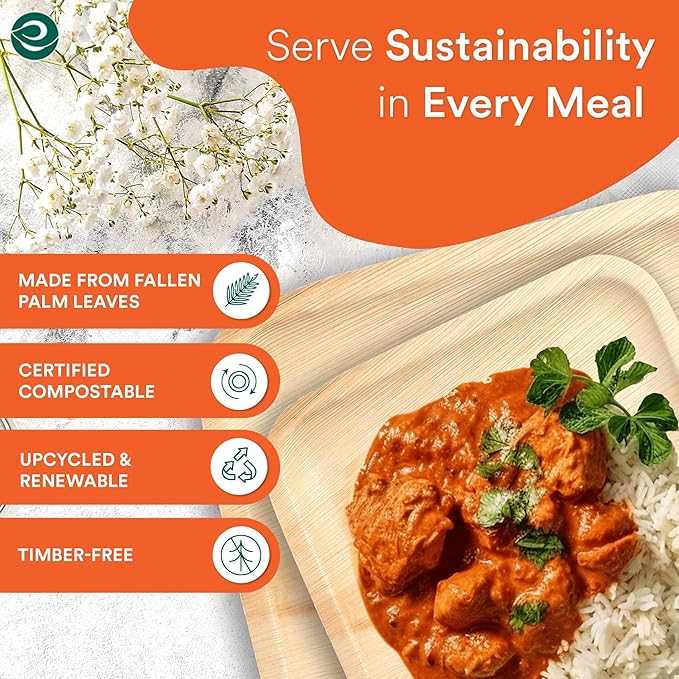 ECO SOUL Palm Leaf Square Plates 7" & 10" (100 Count) Compostable|Biodegradable| Eco-Friendly Disposable Party Plates for Appetizers - Dinner Parties, Wedding & Events