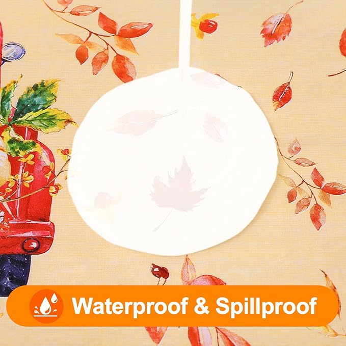 Smiry Fall Rectangle Table Cloth, Waterproof Vinyl Tablecloth with Flannel Backing, Wipeable Autumn Pumpkin Truck Plastic Tablecloths for Harvest and Thanksgiving Parties, (60"x102", Yellow)