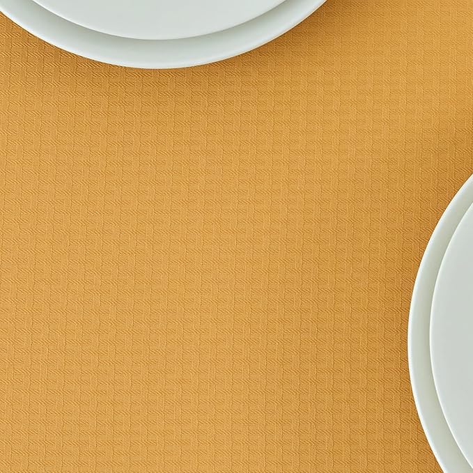 maxmill Tablecloth Weaved Texture Stain Resistant Waterproof, Wrinkle Resistant Washable Table Cloth, Fabric Table Cover for Dining Room, Indoor Outdoor Use, Rectangle 60 x 120 Inch, Ochre Yellow