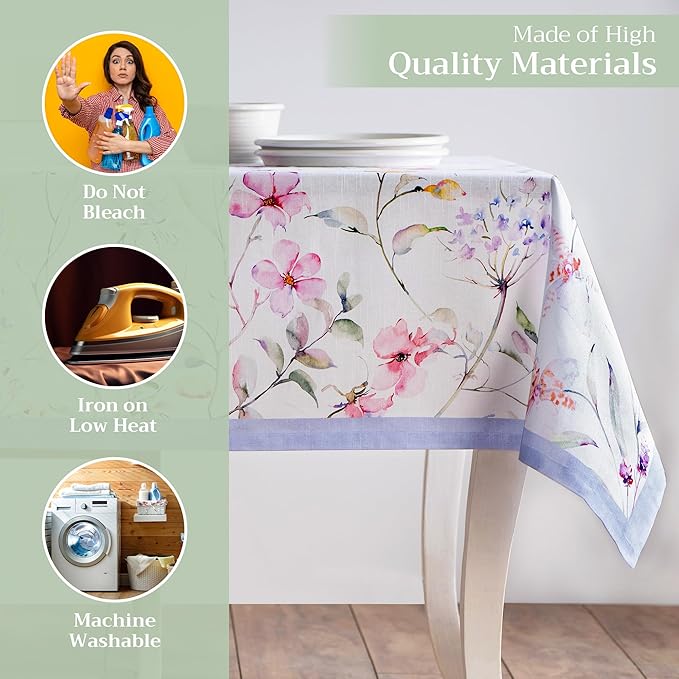 Maison d' Hermine Table Cloth Rectangle Table 100% Cotton 70 x 120 Inches Tablecloth Reusable Decorative for Dining Room Farmhouse Home Valentines Day Decorations Spring Summer - Summer Floral