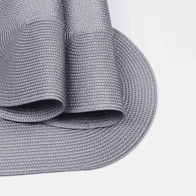 FunWheat Oval Braided Placemats Set of 6 Table Mats for Dining Tables Washable Heat Resistant Place Mats for Indoor Outdoor Use 12 x18 Inch(Oval Light Grey, 6pcs)