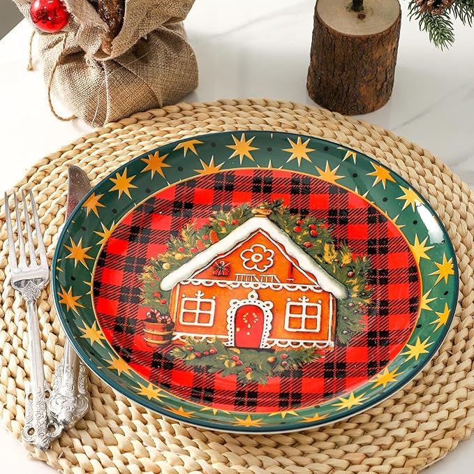 Dinner Plates Set of 6, 10 Inch Ceramic Plates, Christmas Dishes for Dinner Party Holiday Occasions, Microwave And Dishwasher Safe