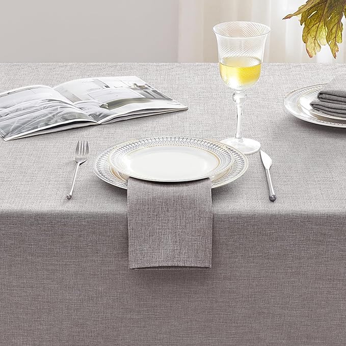 Softalker Large Rectangular Tablecloths 144x60 inch Gray Faux Linen Table Cloth Outdoor Waterproof Stain and Wrinkle Resistant Table Cover for 6/8 Foot Rectangle Tables for Party Graduation