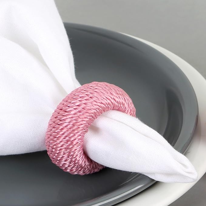 ALPHA Living HOME Napkin Rings for Dinner Table Set of 12 - Handmade Rayon Farmhouse Table Decor, Boho Chic Wedding Accessories, Holiday Party Decor, Dining Table Setting (Pink)