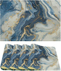 Marble Linen Placemats Set of 4, Modern Luxury Foil Texture Blue White Gold Marble 12x17 Inch Washable Table Mats Non Slip Placemats for Wedding Party Kitchen Banquets Dining Decoration