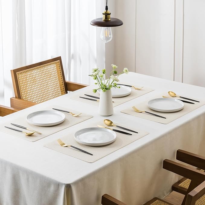 Jovono Faux Leather Placemats Set of 6, Waterproof Washable Table Mats, Easy-Clean Heat Resistant Kitchen Vinyl Place Mat for Dining Table, Restaurant, Indoor, 17.8"x11.8", Ivory