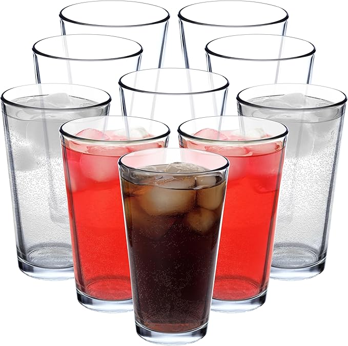 DISCOUNT PROMOS Beer Pint Glasses 16 oz. Set of 10, Bulk Pack - Heavy Duty Glassware for Restaurant, Thick Base and Walls, Stackable - Clear