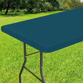 Smiry Rectangle Tablecloth, Elastic Fitted Flannel Backed Vinyl Tablecloths for 6ft Folding Tables, Waterproof Wipeable Table Covers for Indoor, Outdoor, Camping and Picnic (Peacock Blue, 30"x72")