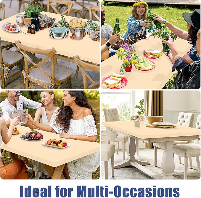Spandex 4 Foot Rectangle Table Cloth 2 Pack, Elastic Fitted Tablecloths for Picnic, Stretch Washable Patio Table Cover for Outdoor, Camping, Banquet and Parties (Ivory, 24"x48")