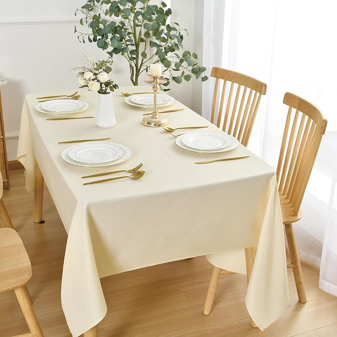 JIUZHEN Rectangle Table Cloth Faux Linen Farmhouse Tablecloth Wrinkle and Stain Resistant Decorative Fabric Table Cover for Kitchen, Dining Room, Parties and Camping, Champagne, 52 x 70 Inch