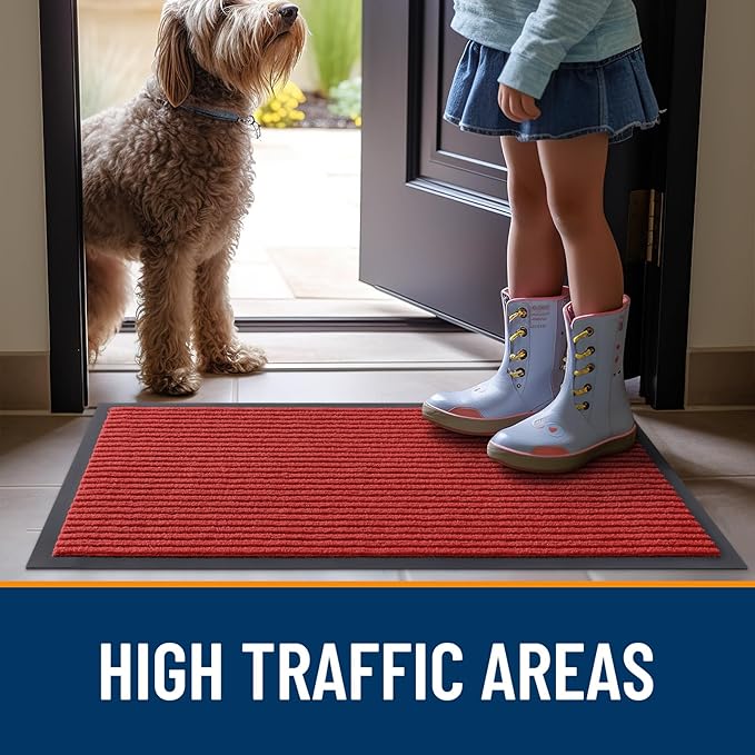 OLANLY Front Door Mat Indoor Outdoor Entrance, Waterproof Heavy Duty Doormat, Fade Resistant, Low Profile, Easy Clean Patio Porch Welcome Floor Mats for Entry, 59x34, Red