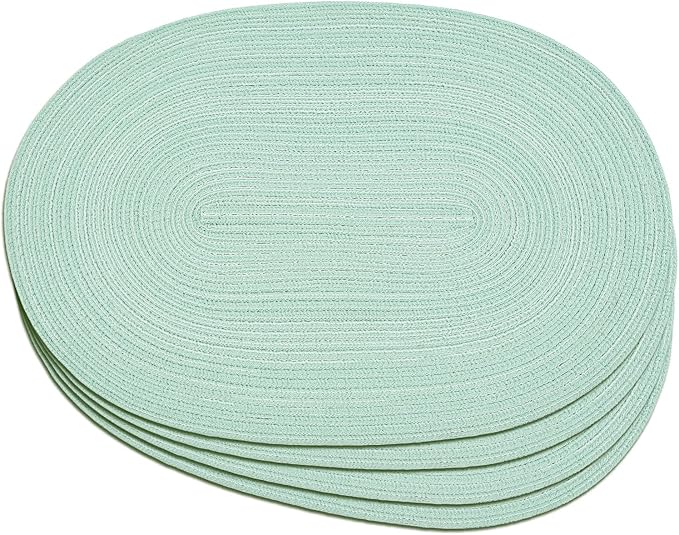 Noctiflorous Oval Braided Placemats Set of 4 Woven 12x18 Inch Non Slip Washable Heat Resistant Place Mats Round Tablemats for Dining Kitchen Party Daily Table Decor Dinner Mats (Mint Green, 4)
