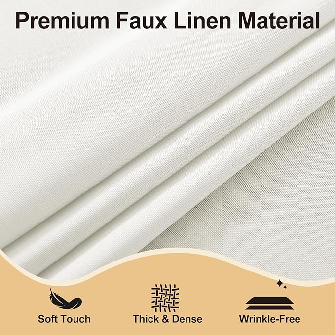 JIUZHEN Round Table Cloth Faux Linen Farmhouse Tablecloth Wrinkle and Stain Resistant Decorative Fabric Table Cover for Kitchen, Dining Room, Parties and Camping, White, 108 Inch Round
