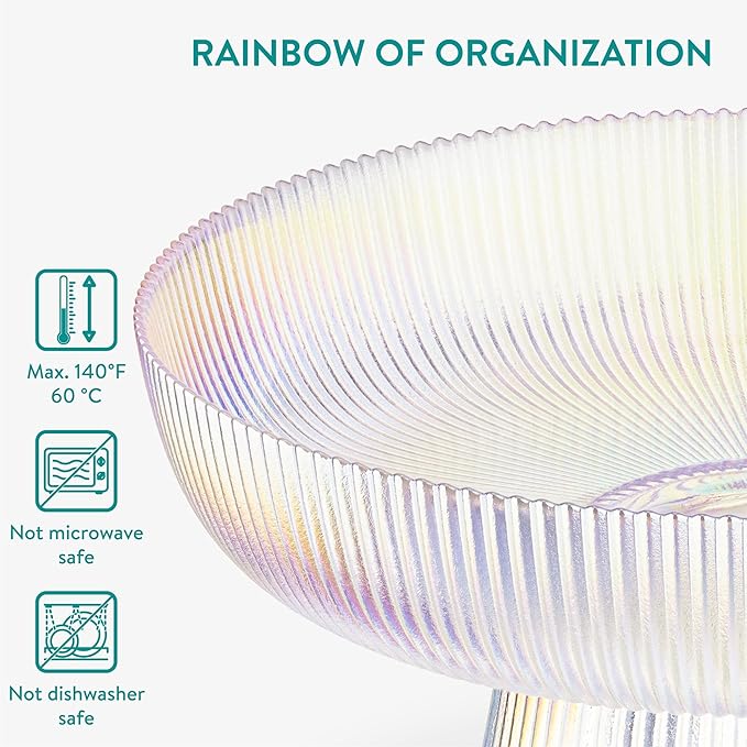 Navaris Glass Fruit Bowl - Decorative Fluted Colored Glass Bowl for Fruit Snacks Sweets - 10.2" / 26cm Diameter Table Centerpiece Dish - Rainbow Tinted