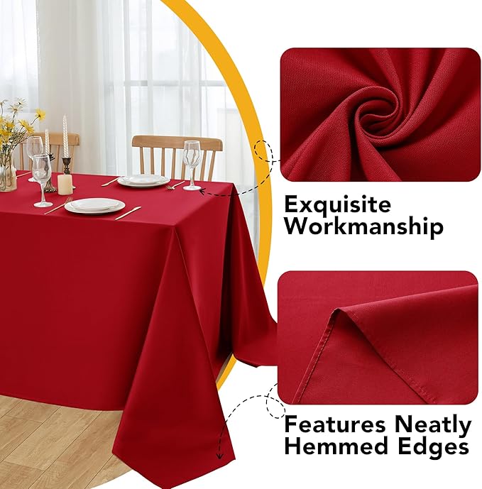 6-Pack Red Tablecloths for Square Tables, 70 x 70 Inches, Stain-Resistant Polyester Fabric for 3 Foot Tables - Washable Table Covers for Weddings, Banquets, Birthday Parties, Events
