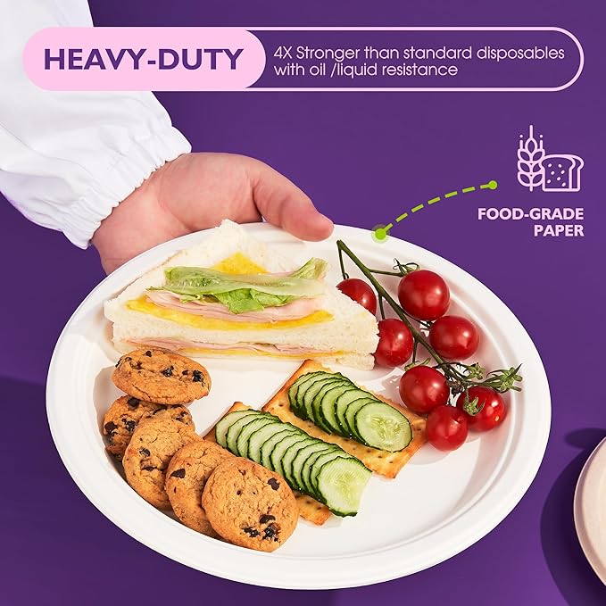 Compostable Paper Plates 10 Inch 500 Pack, Biodegradable Disposable Plates Heavy Duty White Plates, Made of Natural Sugarcane Bagasse, Unbleached Round Dinner Plates