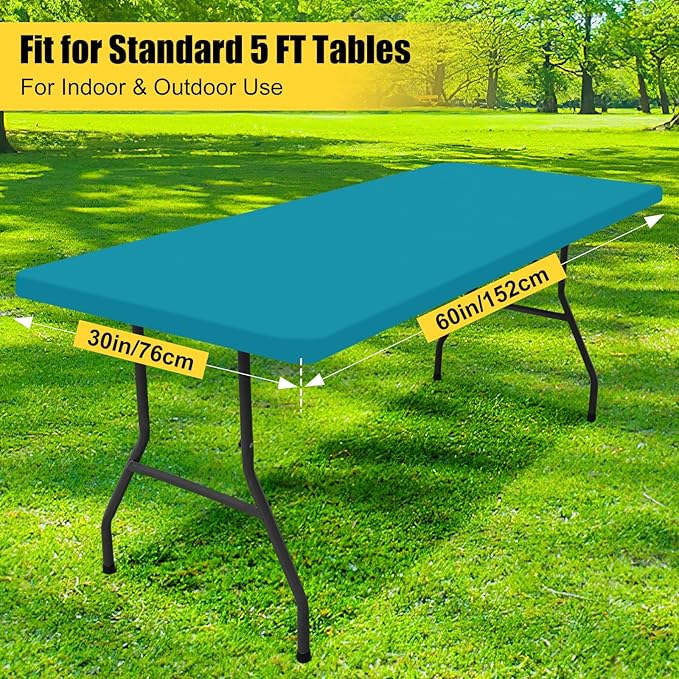 Smiry Rectangle Picnic Table Cloth, Waterproof Elastic Fitted Tablecloths for 5 Foot Tables, Washable Polyester Table Cover for Camping, Indoor and Outdoor (Teal 30"x60")