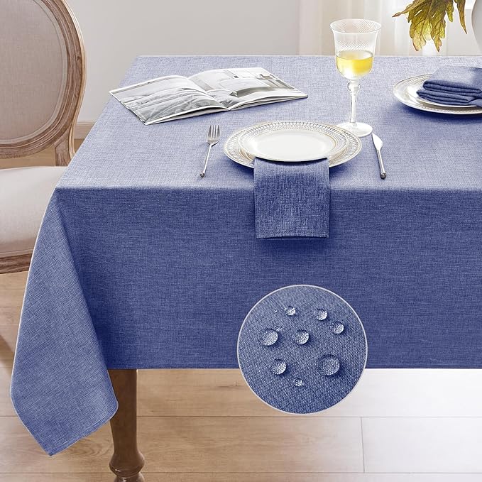 Softalker Large Blue Tablecloth Rectangular 104 x 60 Inch Linen Textured Outdoor Table cloth Stain and Wrinkle Resistant Table Cover for Spring,Easter,Summer,Party,Garden,Coffee Vintage Decor Tabletop