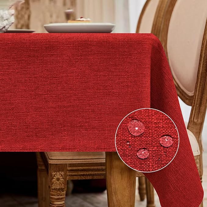 BALCONY & FALCON Rectangle Tablecloth Washable Wrinkle Resistant and Water Proof Table Cloth Decorative Linen Fabric Tablecloths for Dining Parties Kitchen Wedding and Outdoor Use (Red, 90x132)